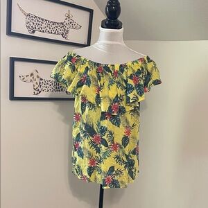 Paparazzi Tropical Off-Shoulder Blouse - Yellow and Green